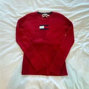 Tommy Hilfiger Red Ribbed Sweater with Logo